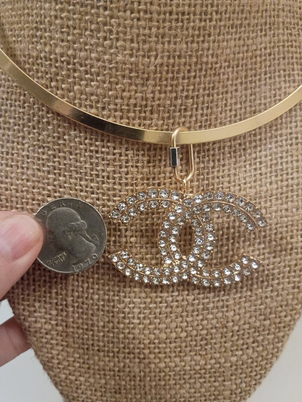 Silvertone Necklace & Pendant With Rhinestones